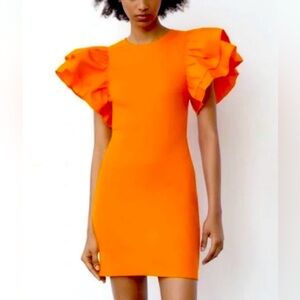Zara Women’s Orange Ruffle Mini Dress size small